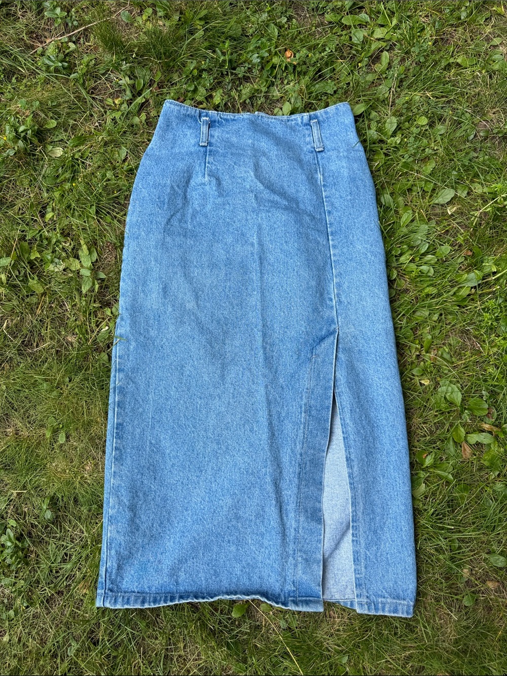 Vintage Denim Midi Skirt with Front Slit